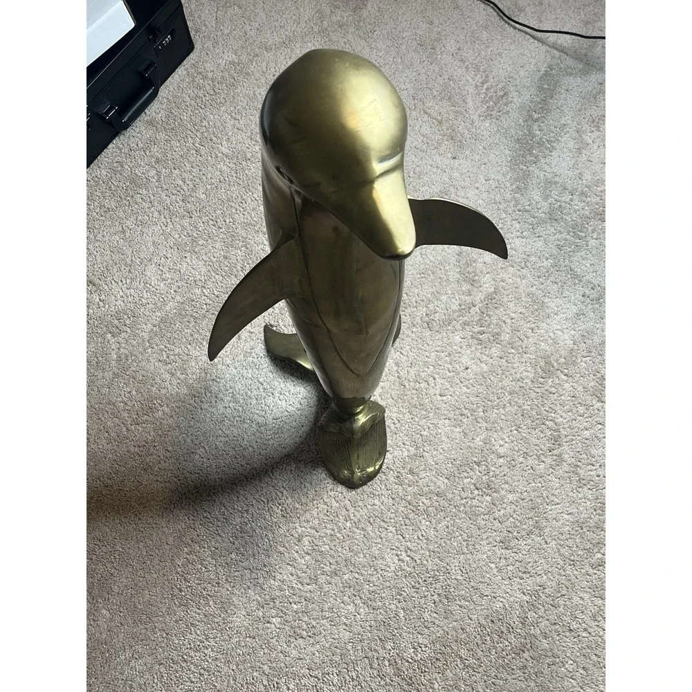 Tall Brass Dolphin Statue Excellent Condition 33 Inch